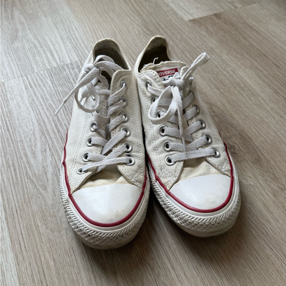 Converse White Canvas Low-Top Sneakers with Red Trim